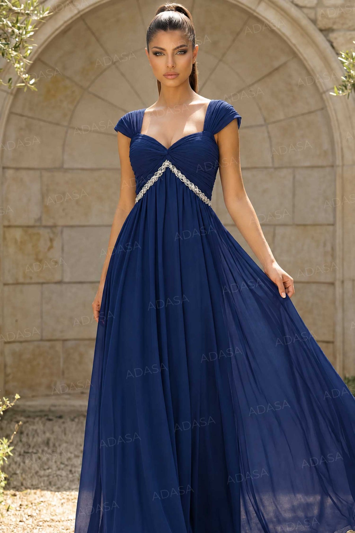 Jovani 46703 - Ruched Bodice A-Line Chiffon Gown