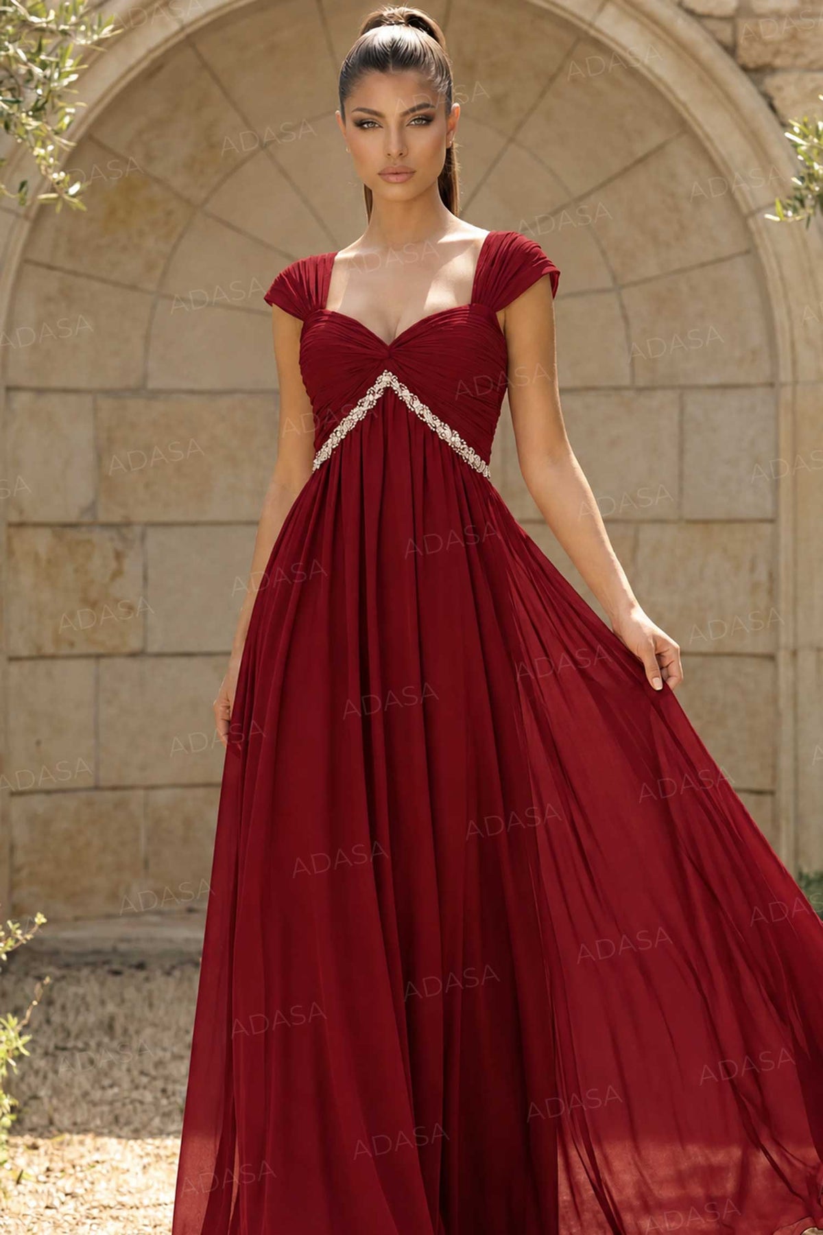 Jovani 46703 - Ruched Bodice A-Line Chiffon Gown