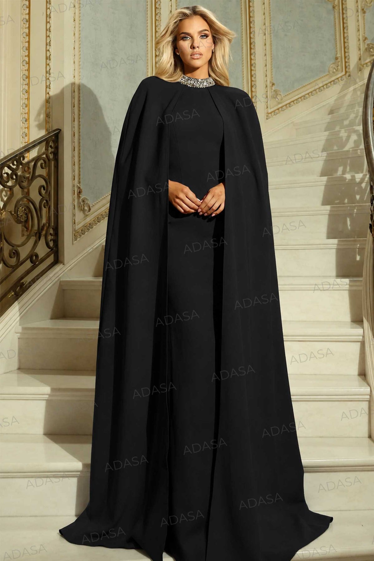 Jovani 46736 - Embellished High Neck Crepe Gown
