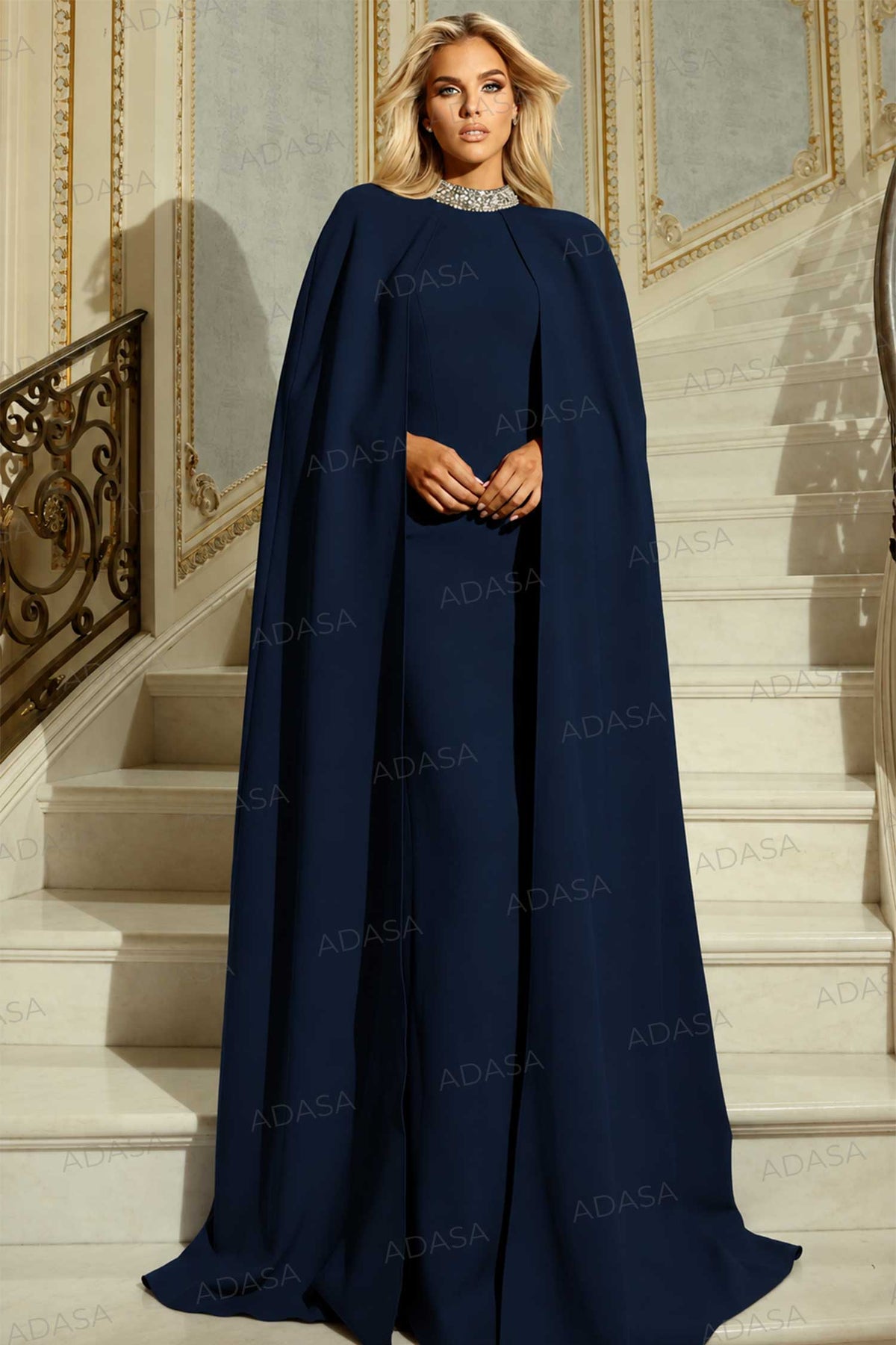 Jovani 46736 - Embellished High Neck Crepe Gown