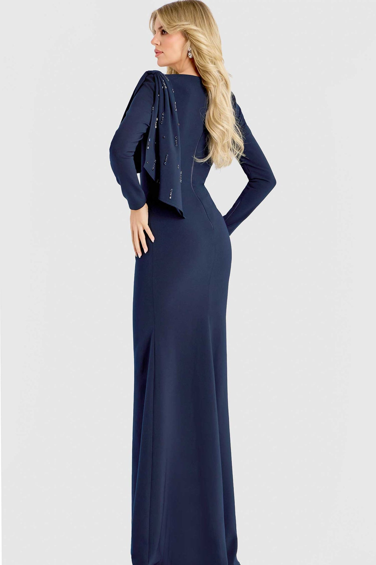Jovani 46738 - Embellished Shoulder Sheath Crepe Gown
