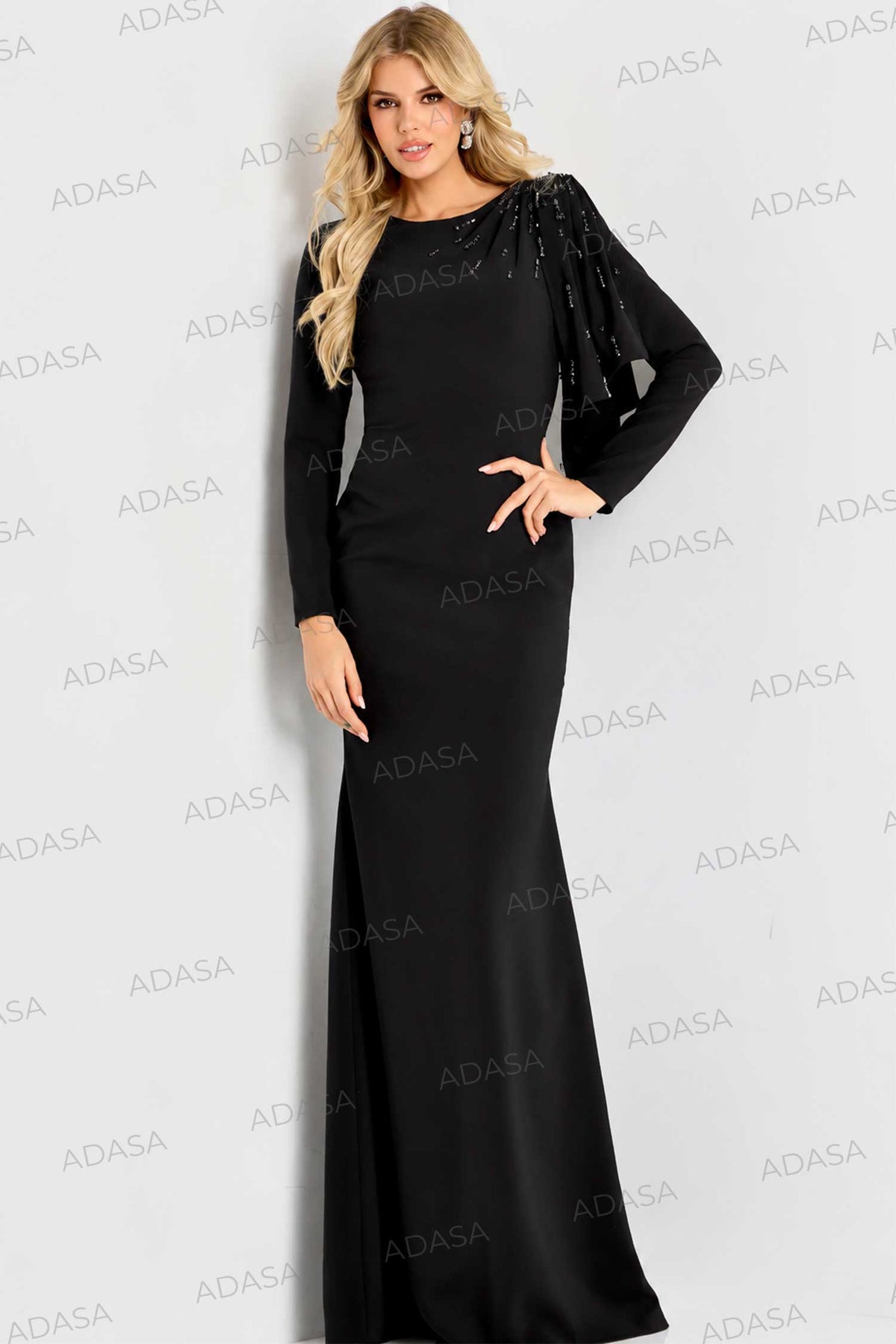 Jovani 46738 - Embellished Shoulder Sheath Crepe Gown