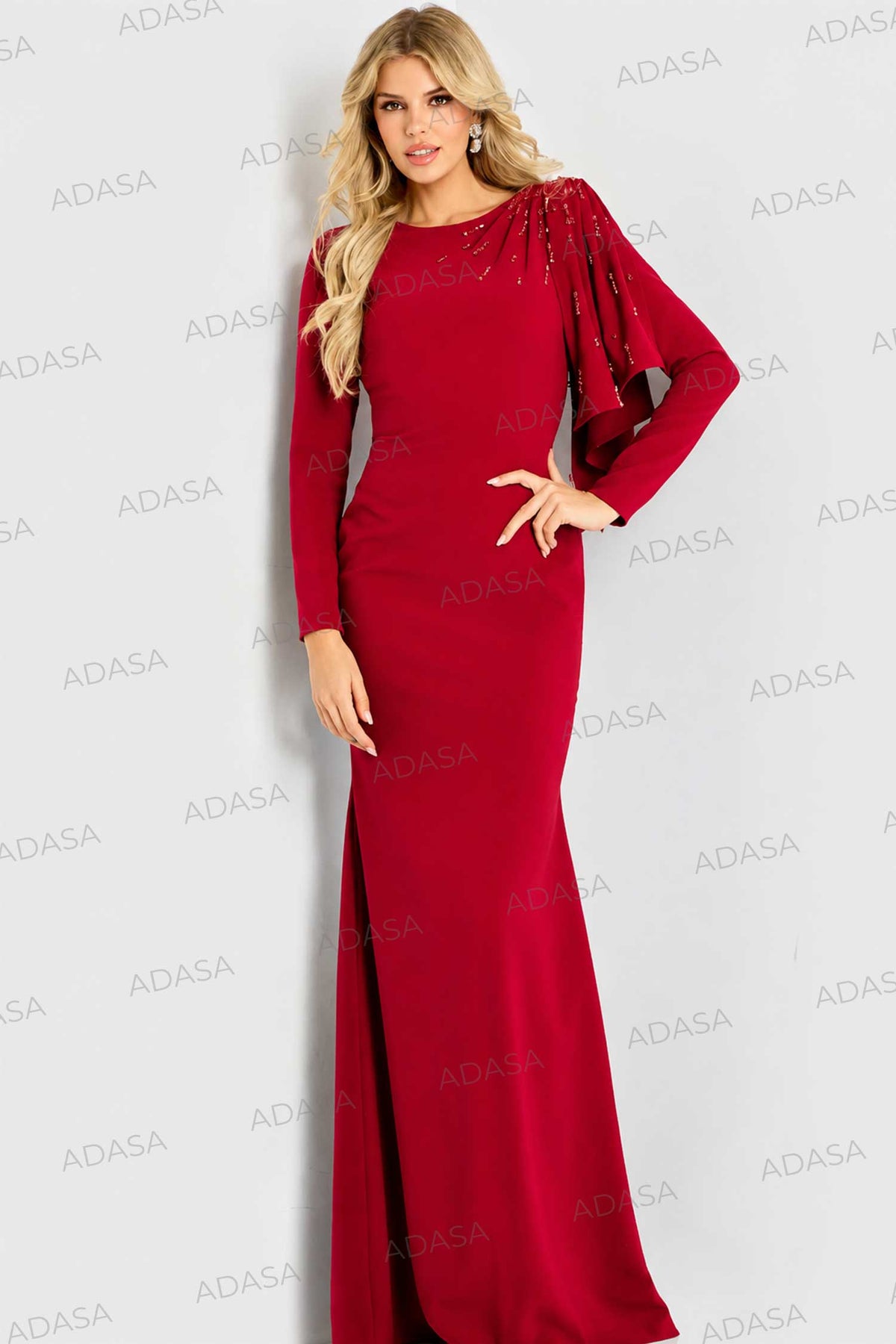 Jovani 46738 - Embellished Shoulder Sheath Crepe Gown