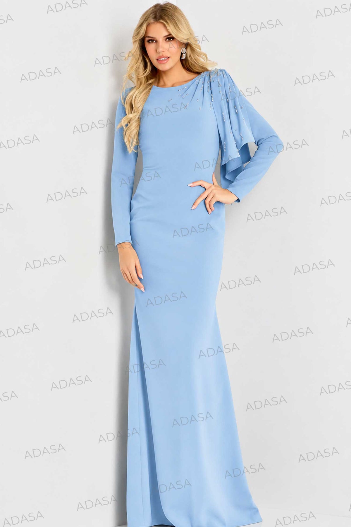 Jovani 46738 - Embellished Shoulder Sheath Crepe Gown