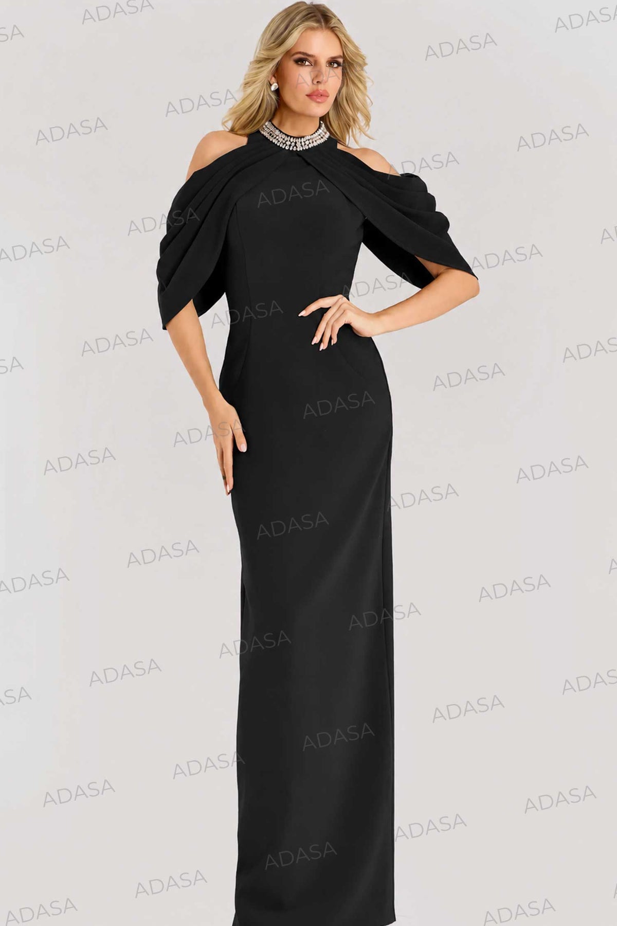 Jovani 46742 - Cold Shoulder Back Slit Evening Gown