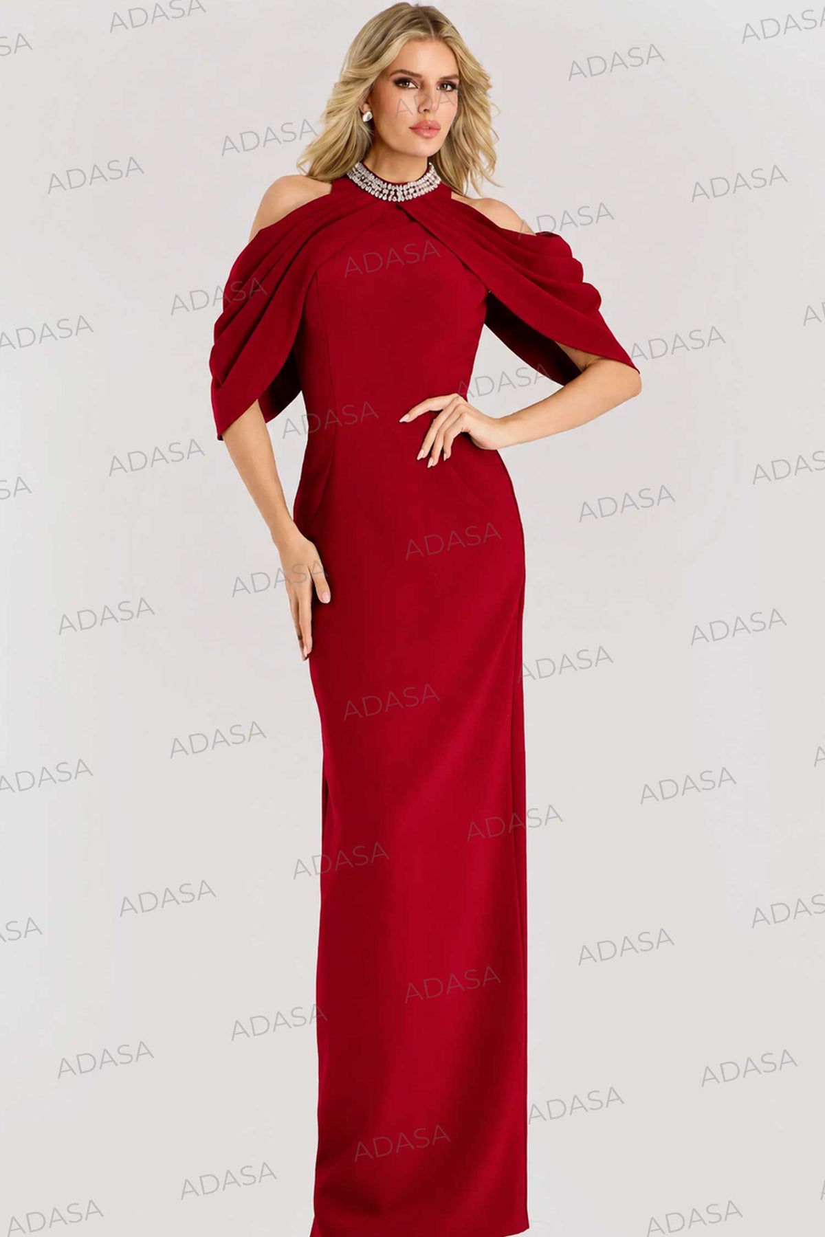 Jovani 46742 - Cold Shoulder Back Slit Evening Gown