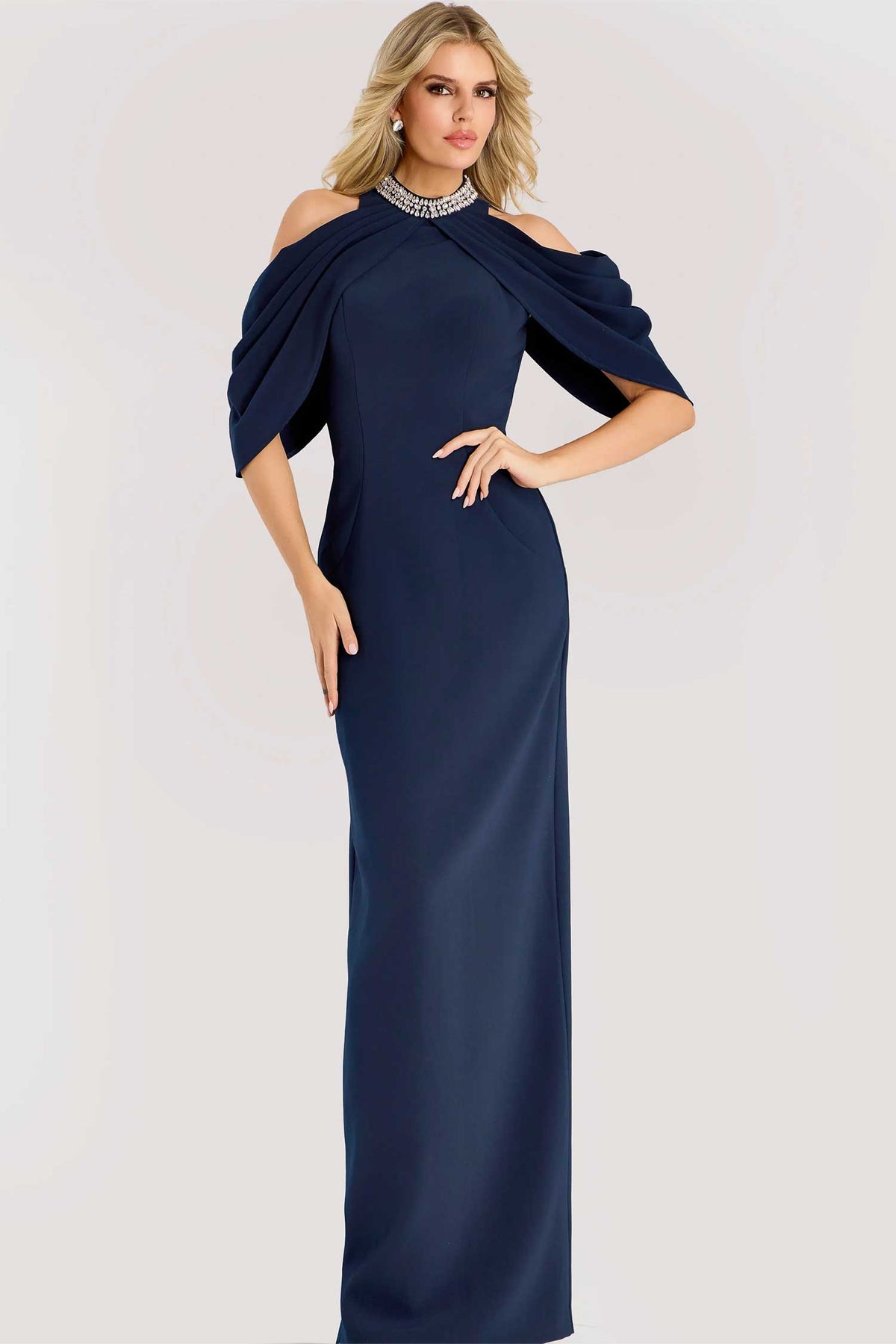 Jovani 46742 - Cold Shoulder Back Slit Evening Gown