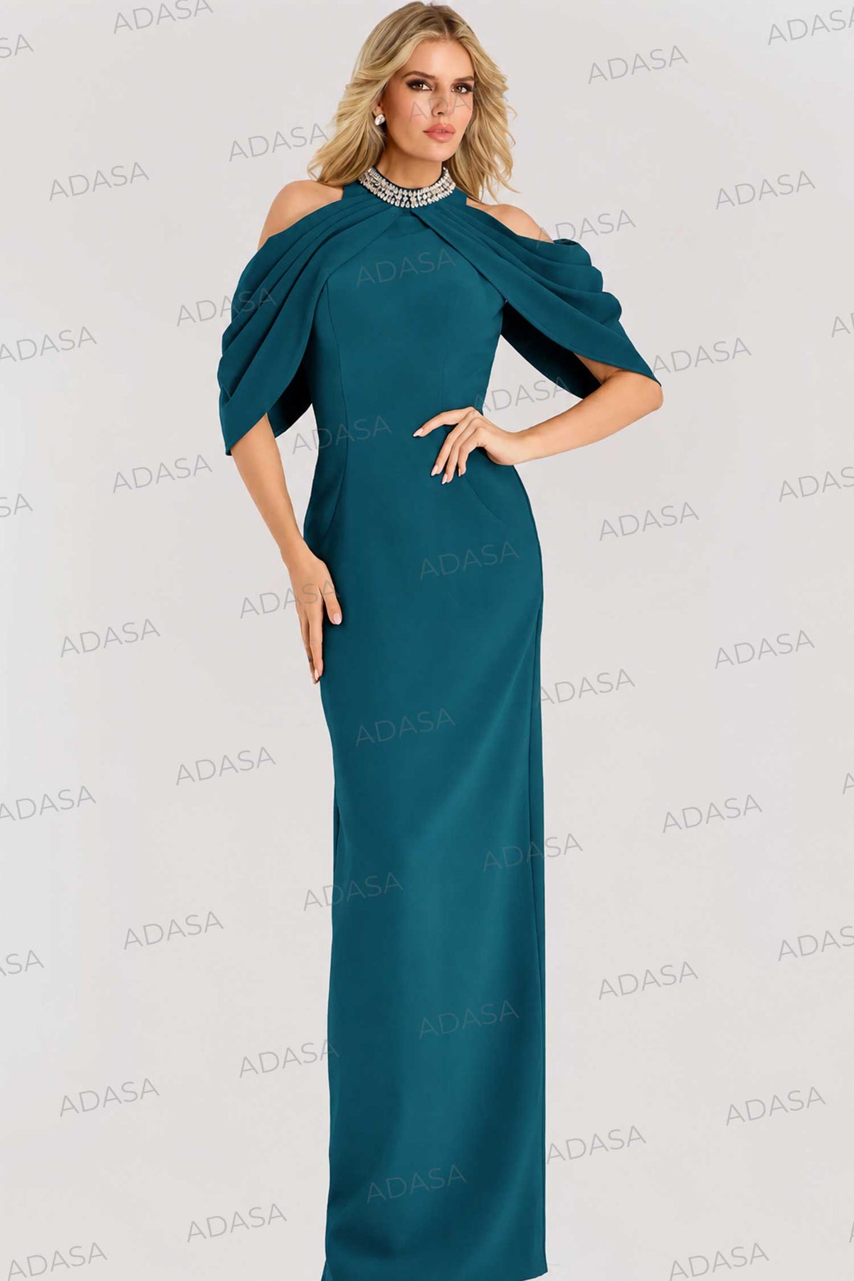 Jovani 46742 - Cold Shoulder Back Slit Evening Gown