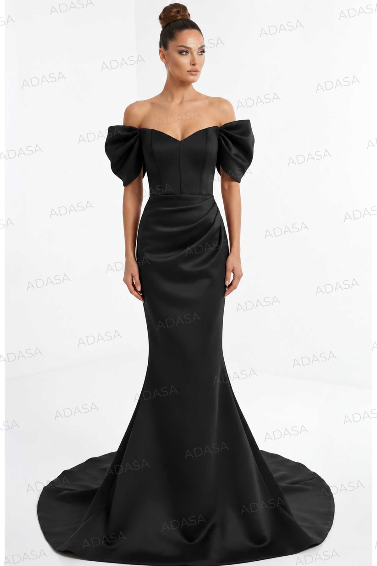 Jovani 46799 - Sculpted Sleeve Satin Corset Evening Gown