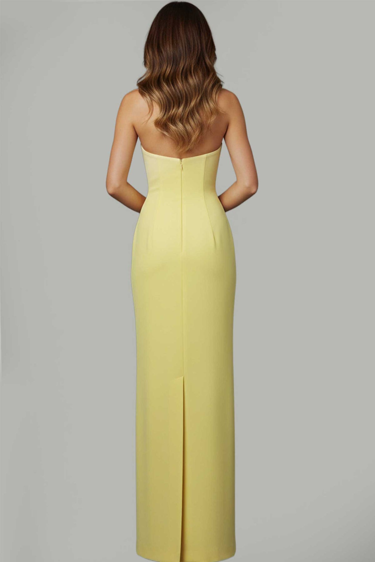 Jovani 46884 - Straight Neckline Crepe Dress with Appliques