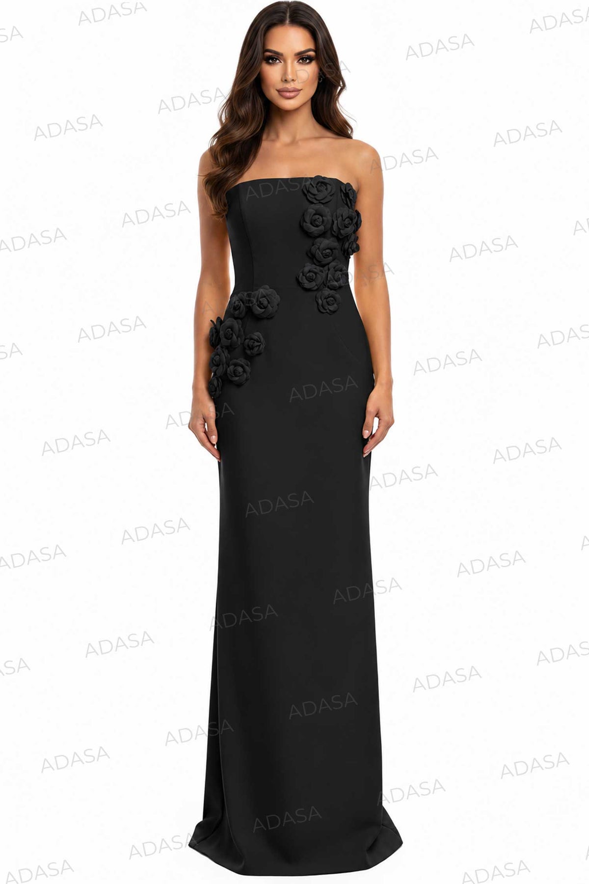 Jovani 46884 - Straight Neckline Crepe Dress with Appliques