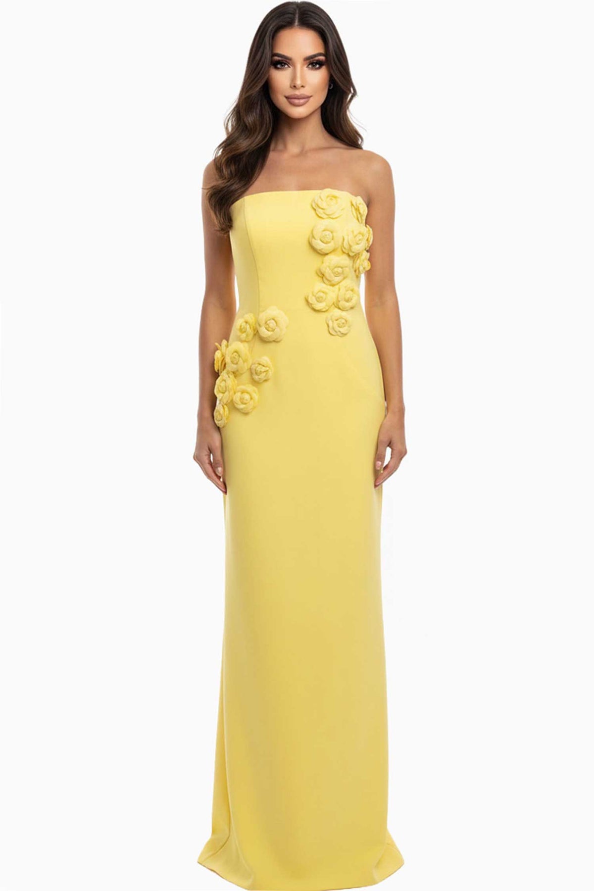 Jovani 46884 - Straight Neckline Crepe Dress with Appliques