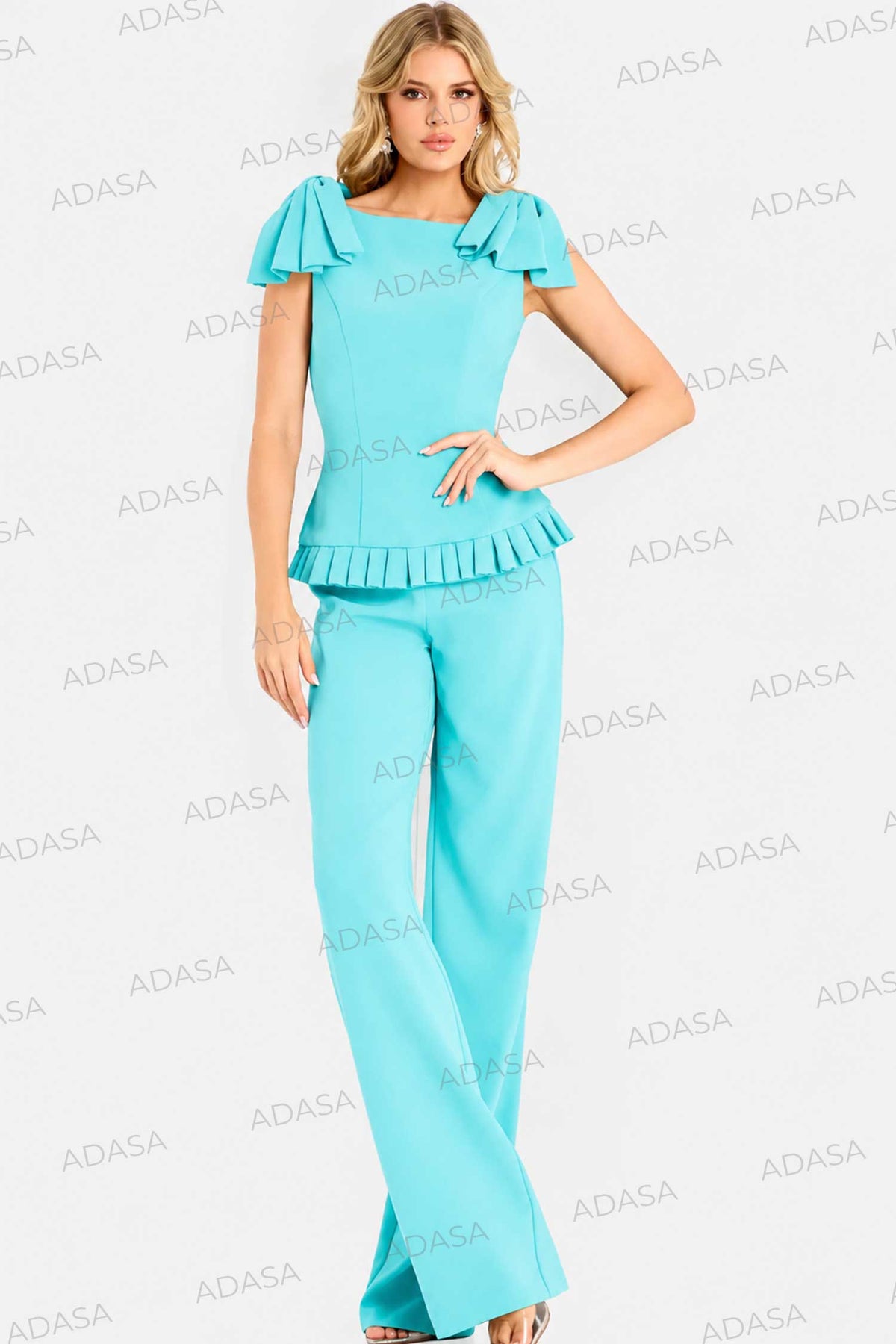 Jovani 47022 - Bateau Neck Straight Leg Pantsuit