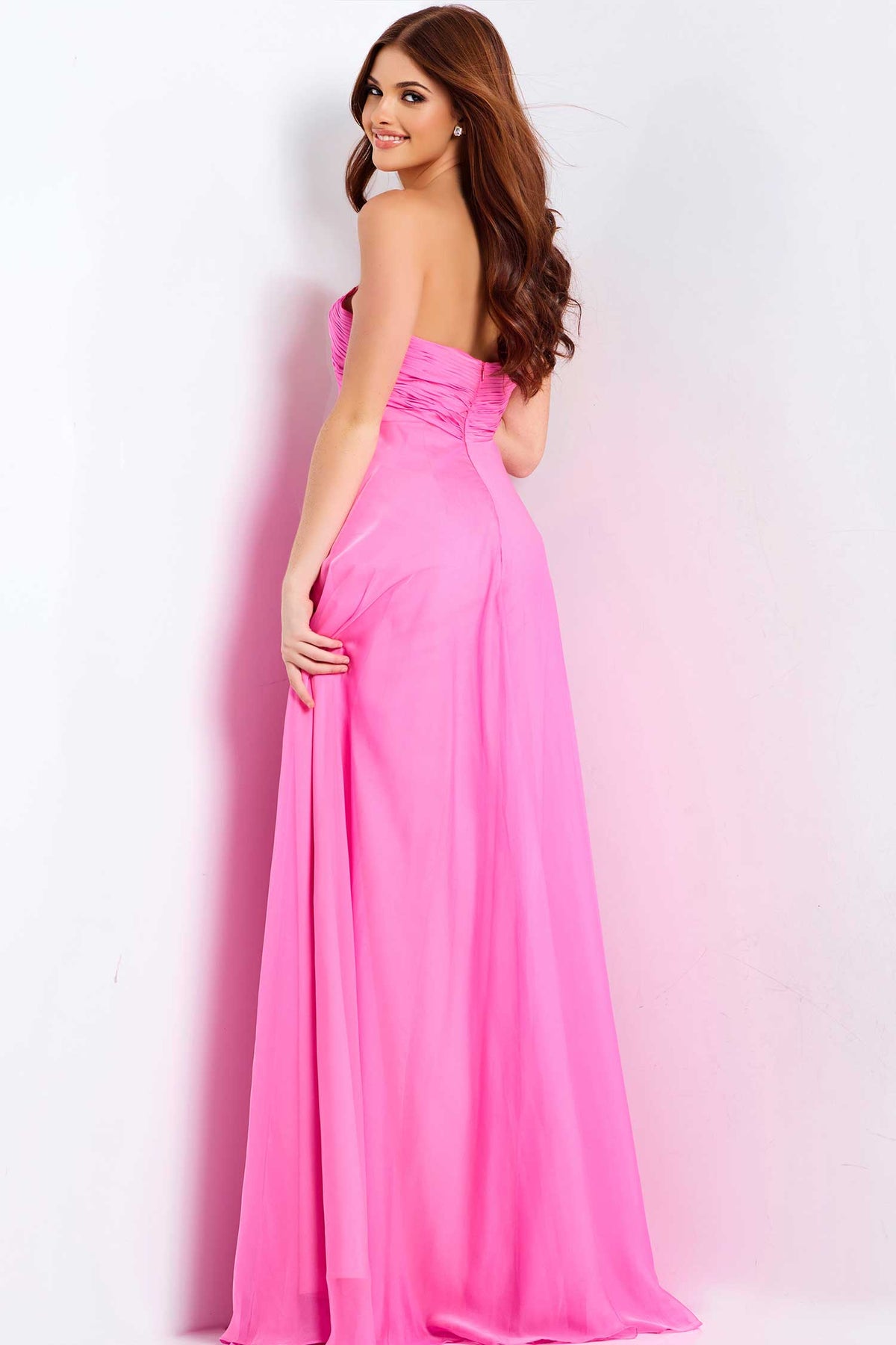 Jovani 47041 - Draped Bow Sweetheart Chiffon Gown