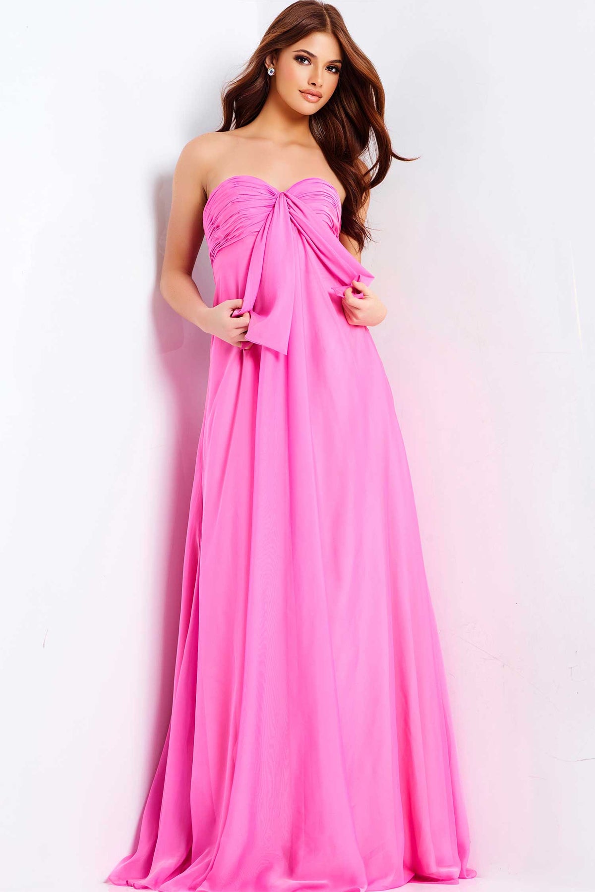 Jovani 47041 - Draped Bow Sweetheart Chiffon Gown