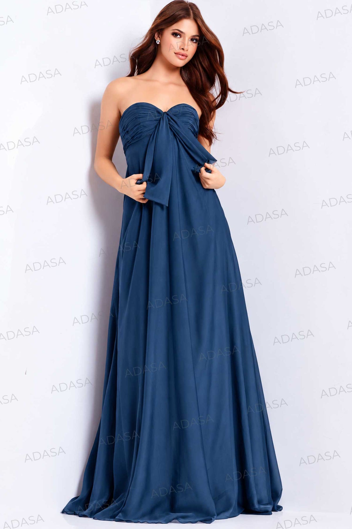 Jovani 47041 - Draped Bow Sweetheart Chiffon Gown