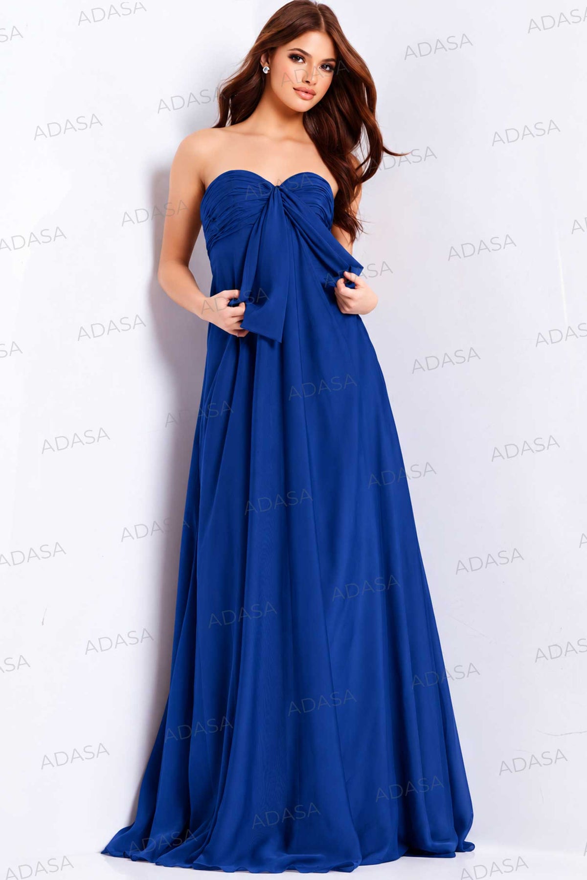 Jovani 47041 - Draped Bow Sweetheart Chiffon Gown