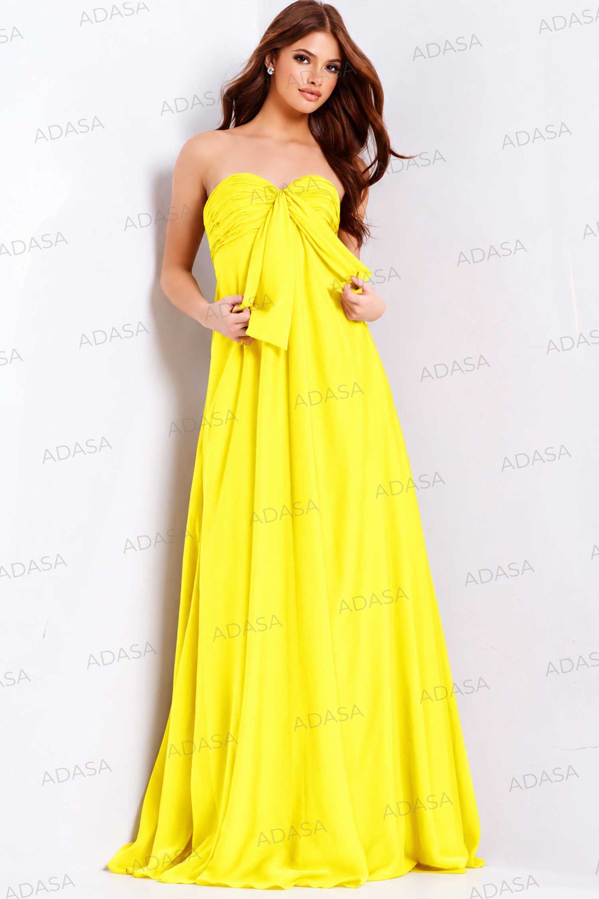 Jovani 47041 - Draped Bow Sweetheart Chiffon Gown