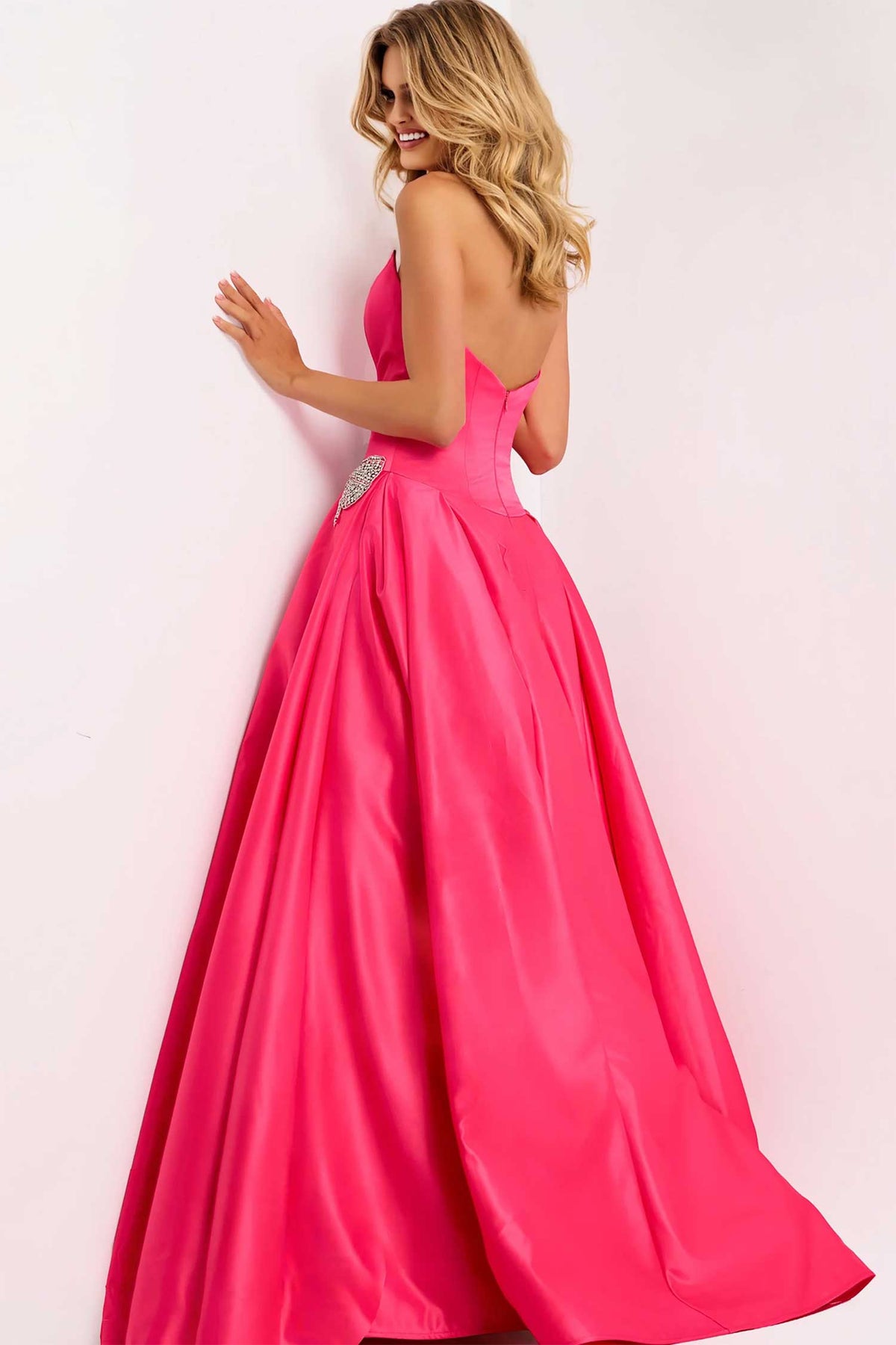 Jovani 47096 - Scoop Pleated Ballgown with Beaded Bow