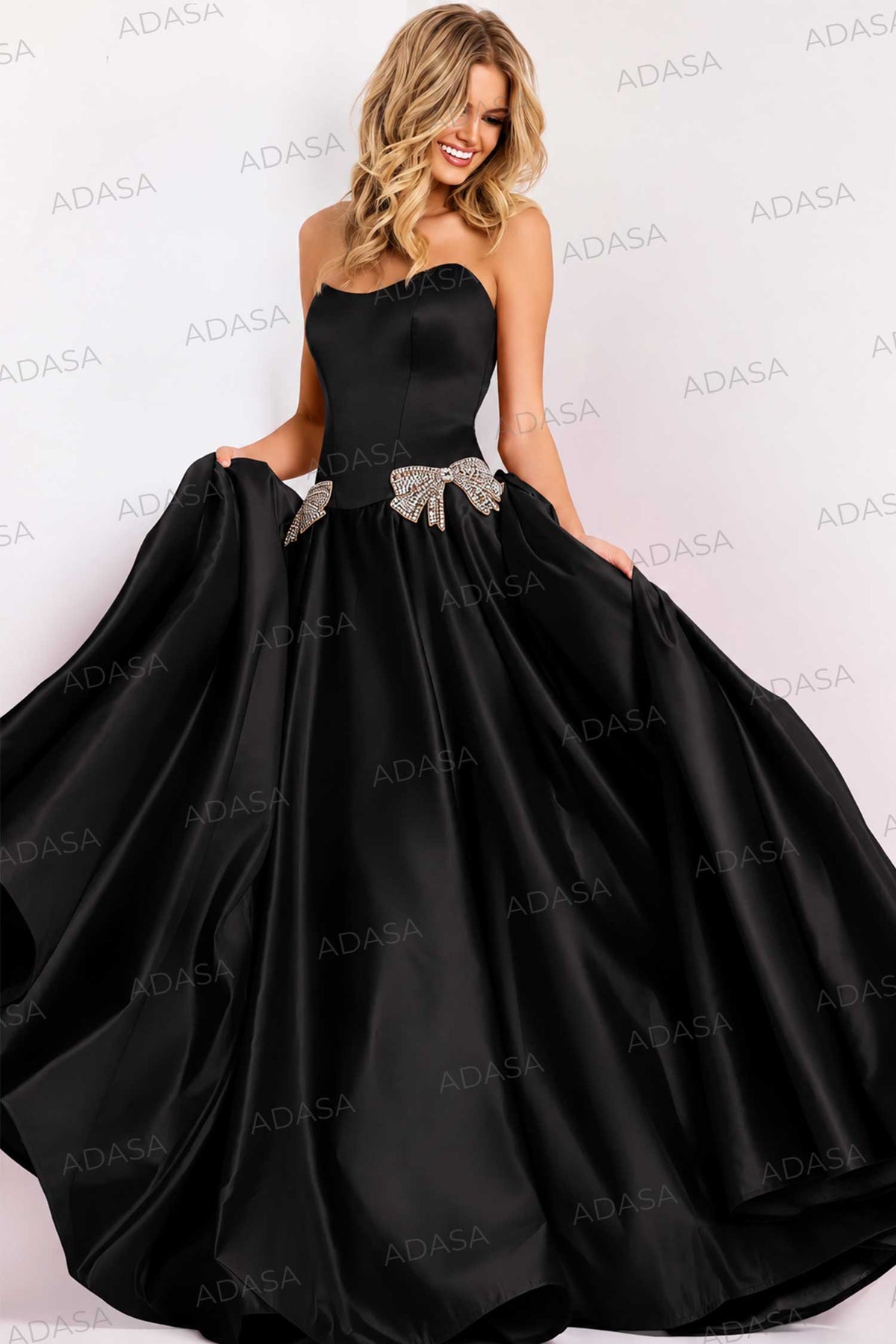 Jovani 47096 - Scoop Pleated Ballgown with Beaded Bow