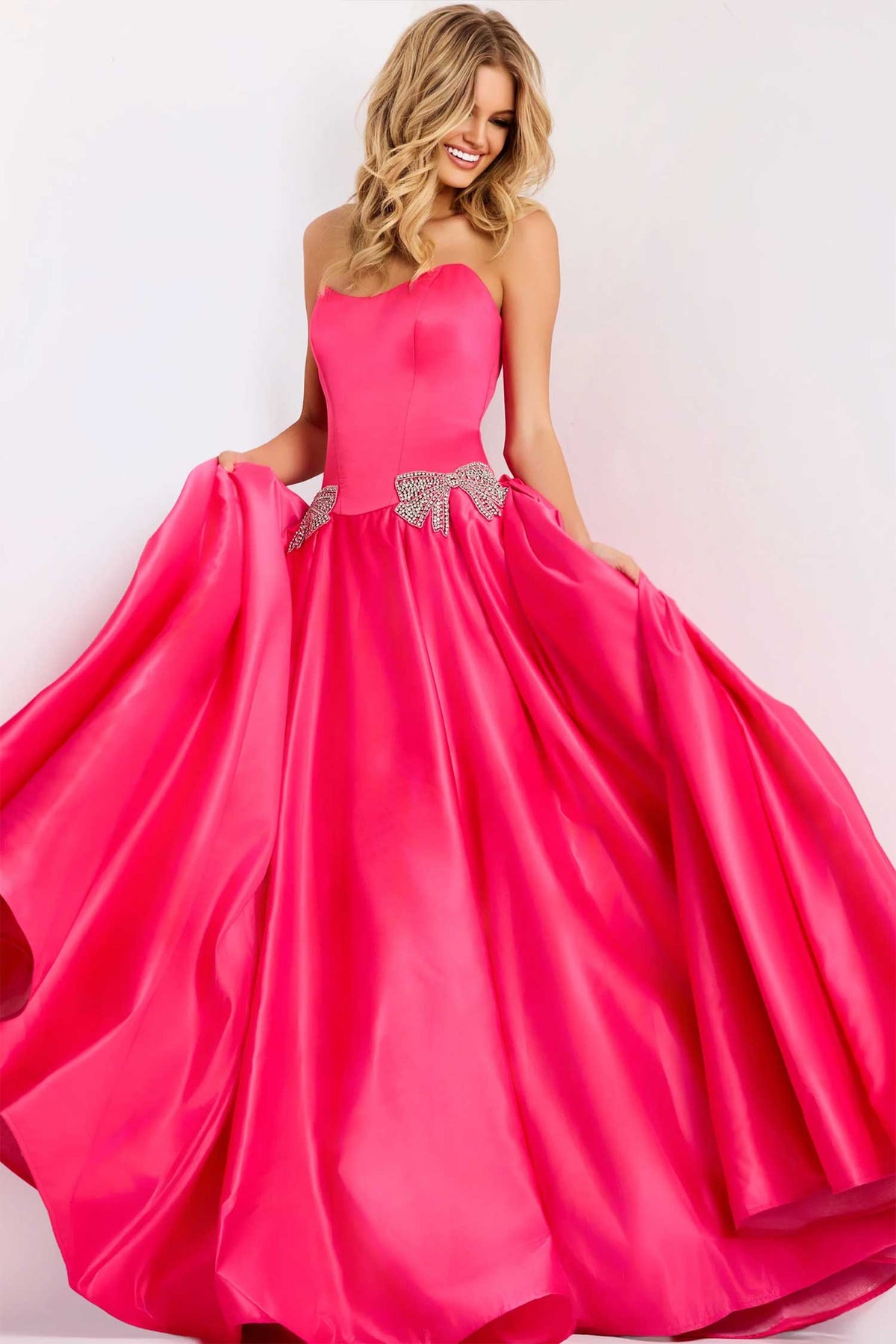Jovani 47096 - Scoop Pleated Ballgown with Beaded Bow