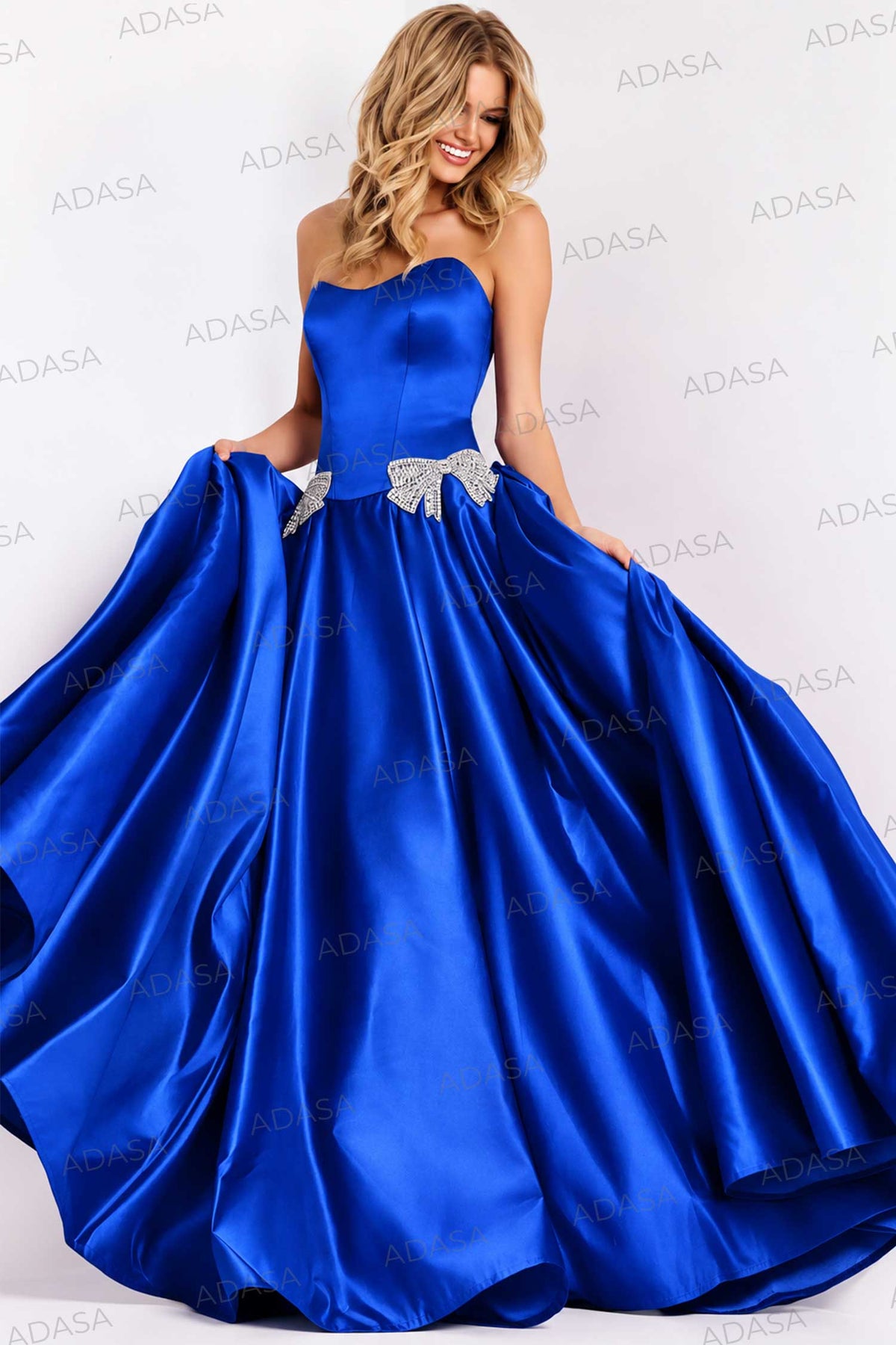 Jovani 47096 - Scoop Pleated Ballgown with Beaded Bow