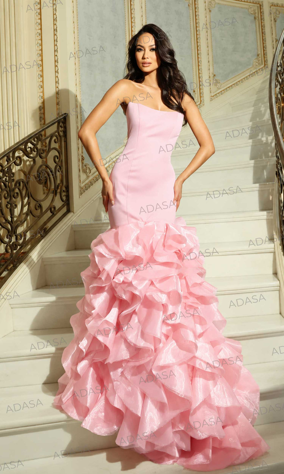 Jovani 47098 - Ruffled Skirt Strapless Seam Sculpted Gown