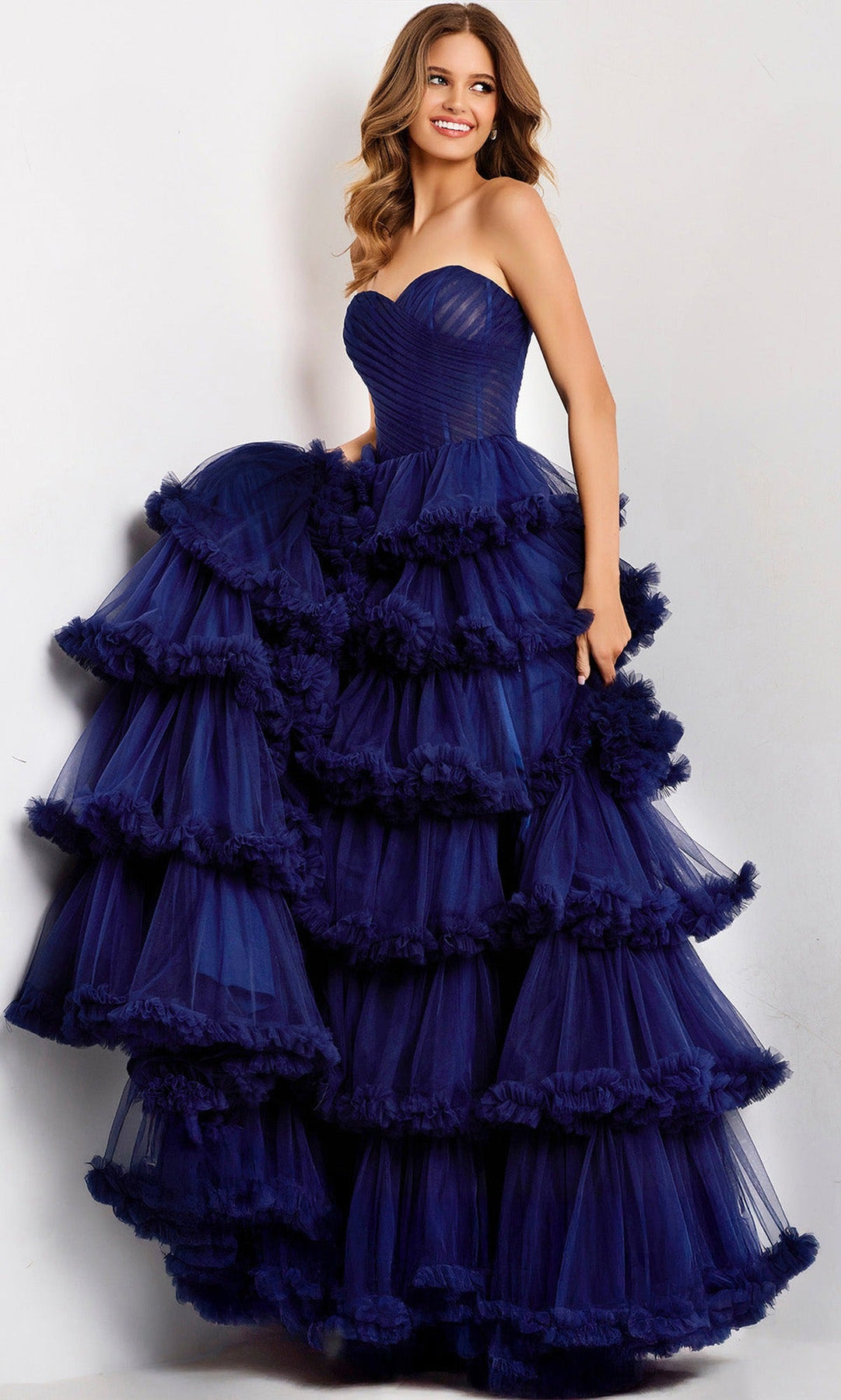 Jovani 47139 Tiered Ruffle A-Line Prom Gown with Slit Prom Gown
