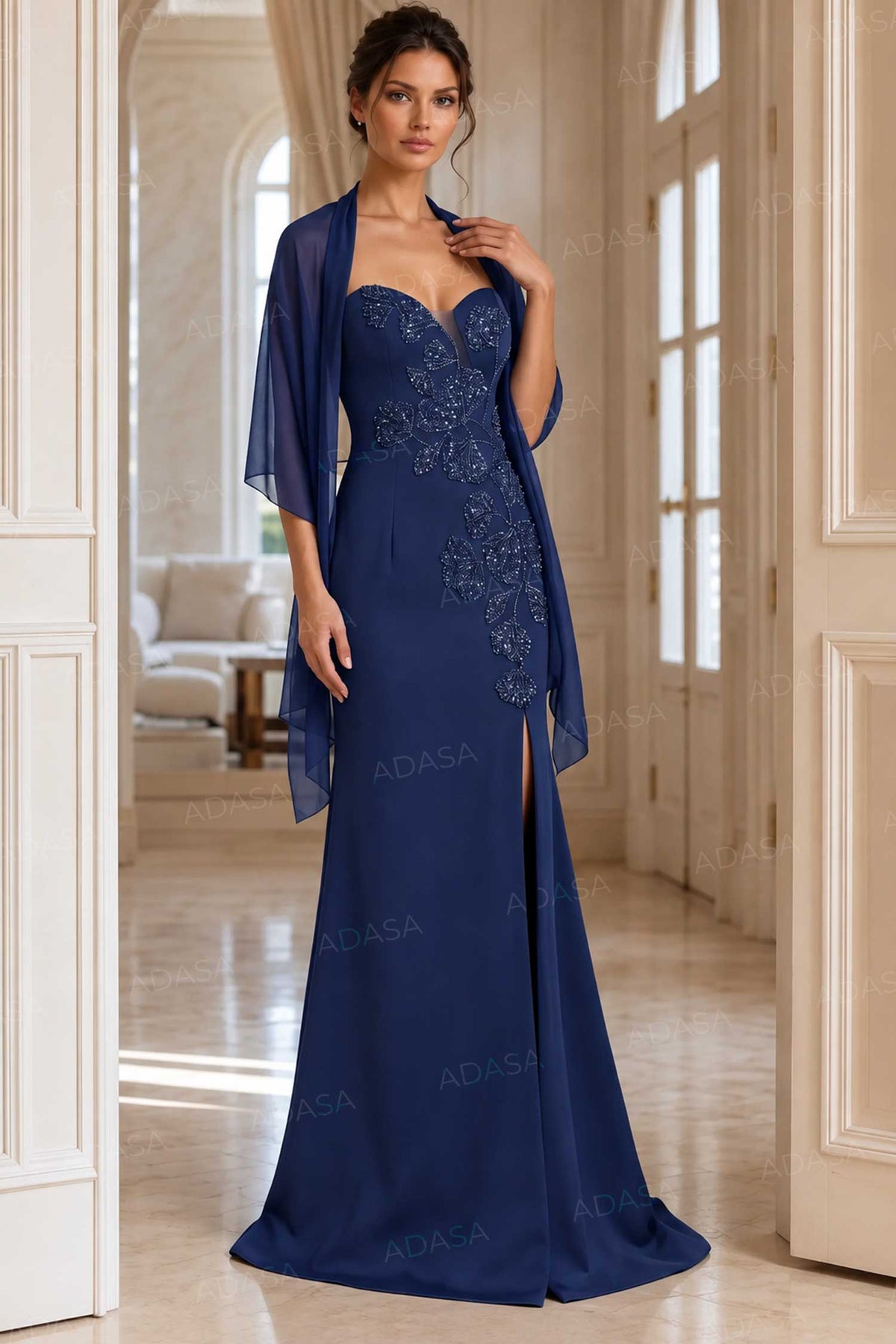 Jovani 47155 - Beaded Applique Strapless Slit Gown