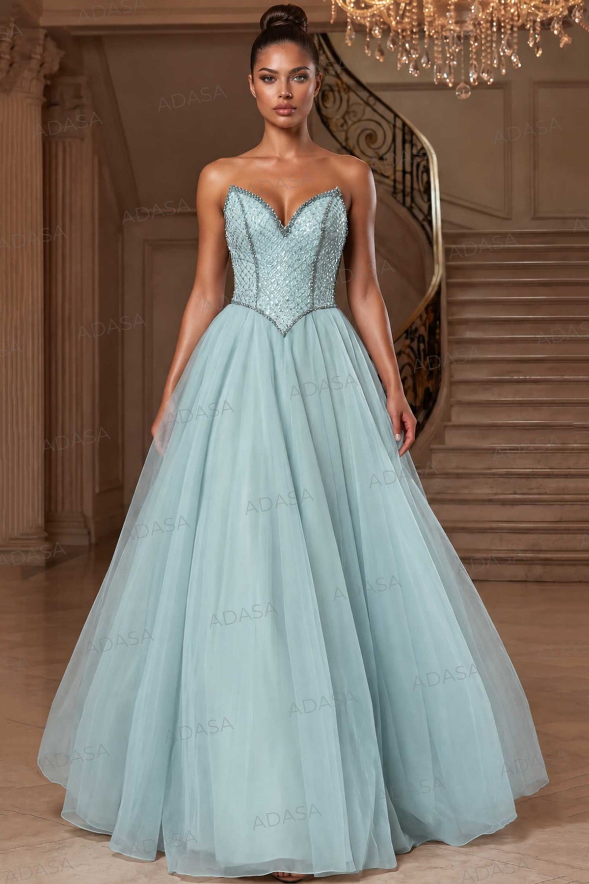 Jovani 47196 - Strapless Embellished Tulle Ballgown