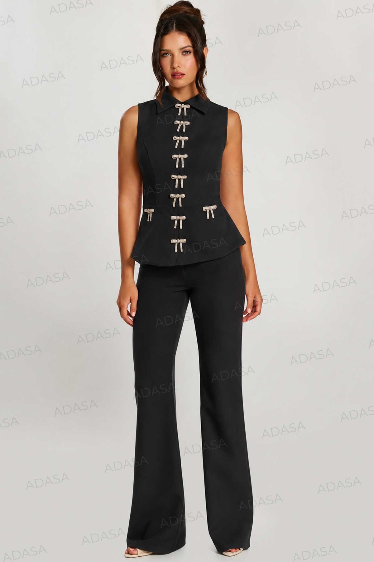 Jovani 47233 - Sleeveless Crepe Pantsuit with Beaded Bows