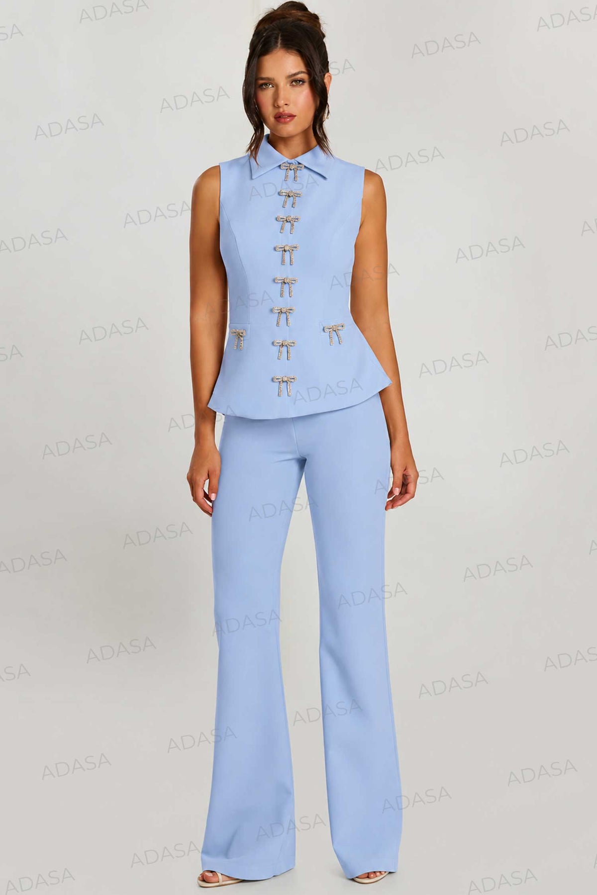 Jovani 47233 - Sleeveless Crepe Pantsuit with Beaded Bows