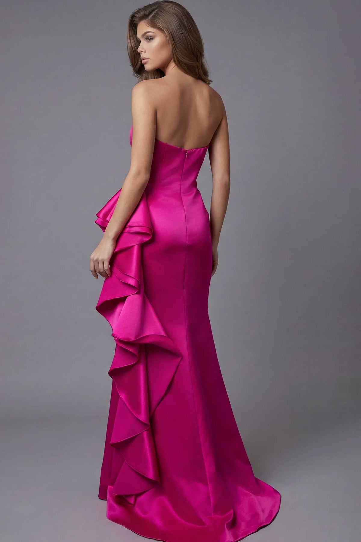 jovani 47386 - ruffle panel scoop satin prom gown