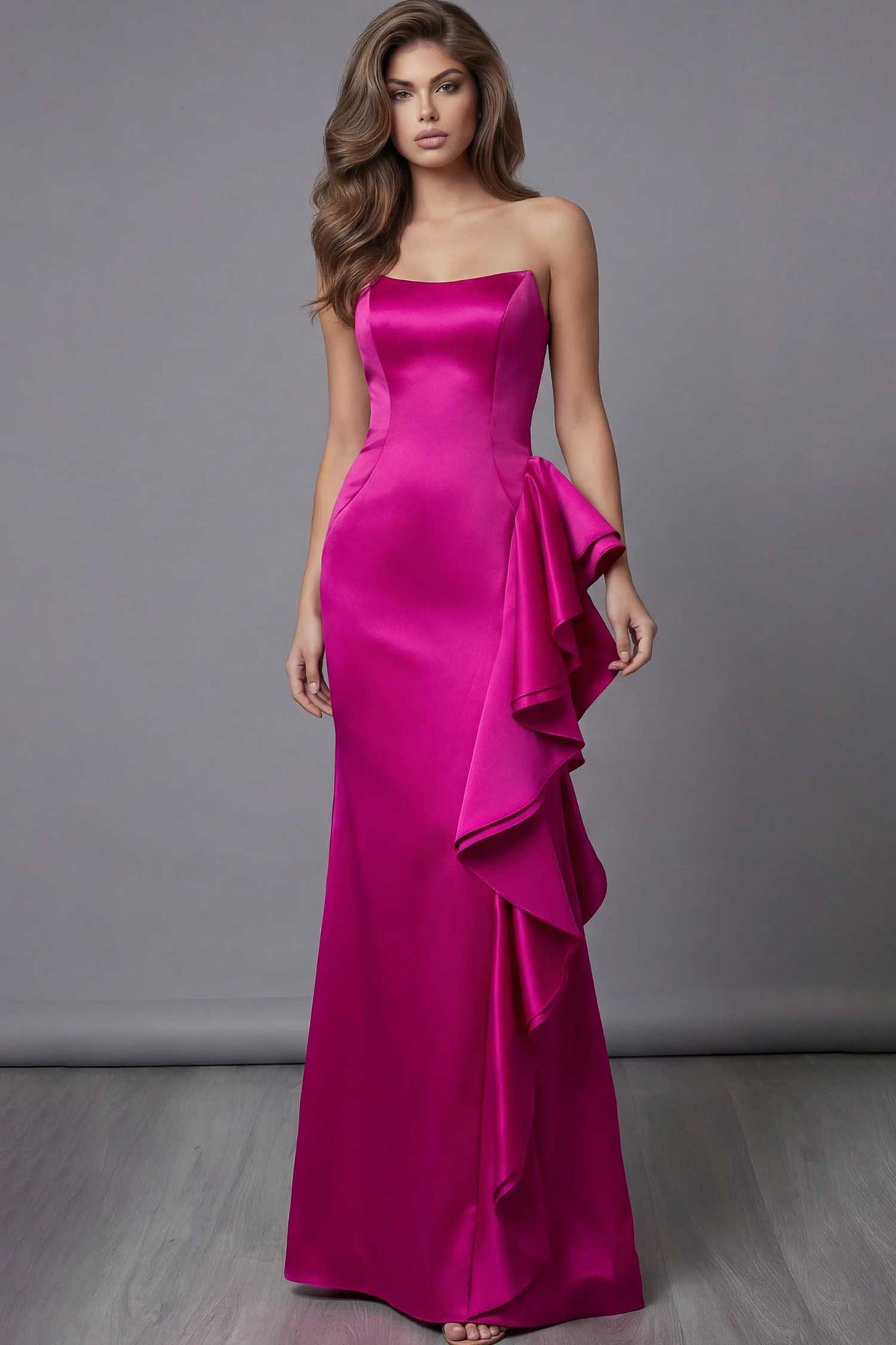 jovani 47386 - ruffle panel scoop satin prom gown