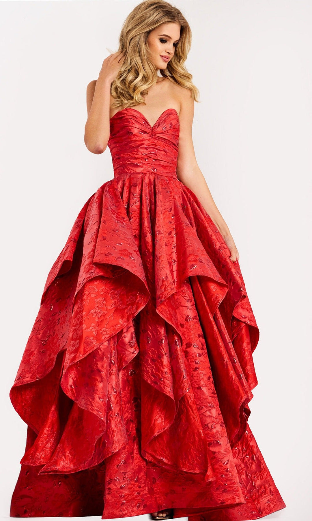 Jovani 47394 Textured Jacquard Ruffle Ballgown
