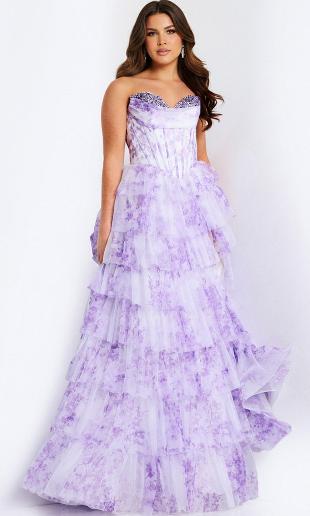 Jovani 47440 Floral Print Tulle Tiered Ballgown