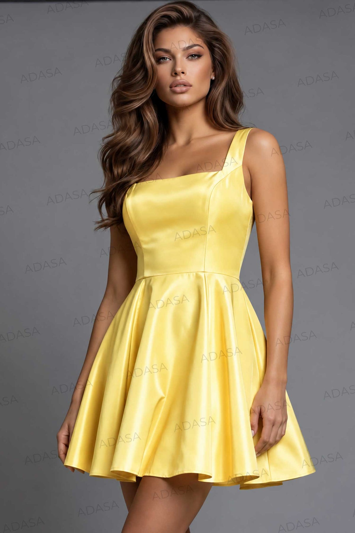 Jovani 47497 - Square Neck Satin A-Line Cocktail Dress