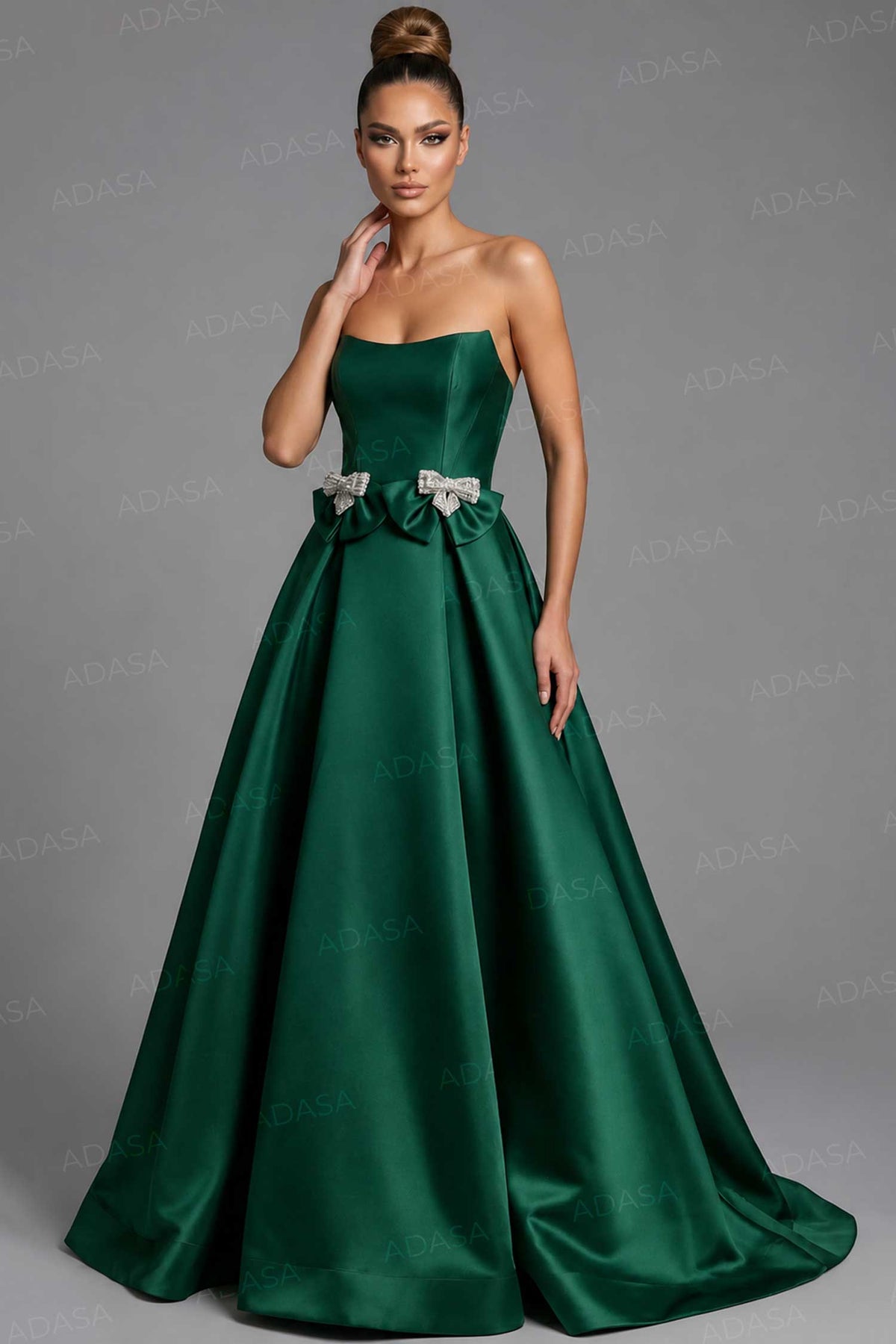 Jovani 47594 - Satin Pleated Ballgown with Bow Detail