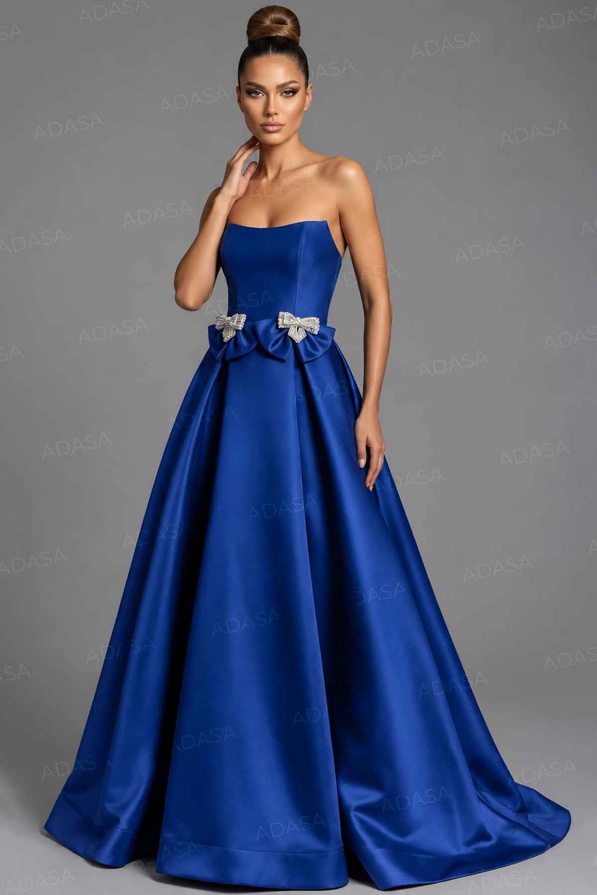 Jovani 47594 - Satin Pleated Ballgown with Bow Detail