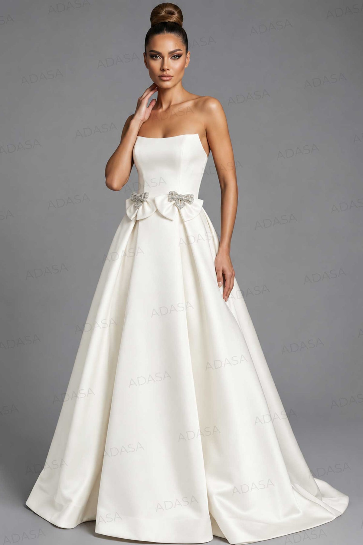 Jovani 47594 - Satin Pleated Ballgown with Bow Detail