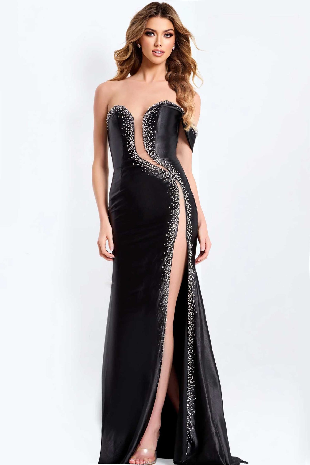 Jovani 47607 - Plunging Sweetheart Illusion Panel Gown