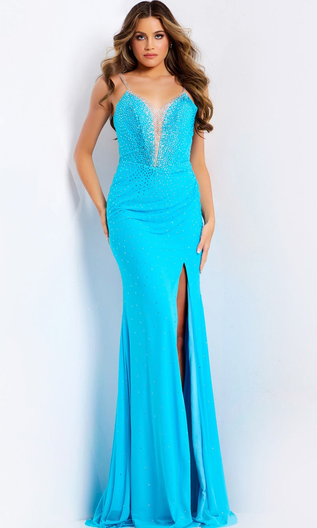 Jovani 47610 Plunging V-Neck Basque Beaded Prom Dress