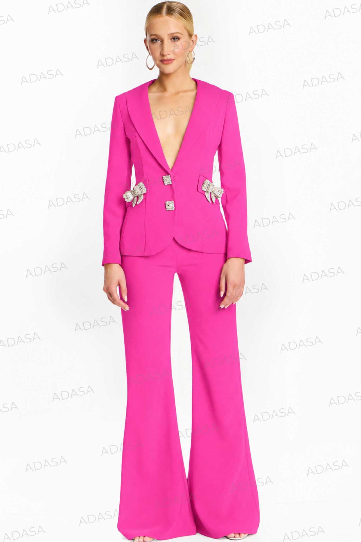 Jovani 47615 - Jeweled Bow Plunge V-Neck Pantsuit