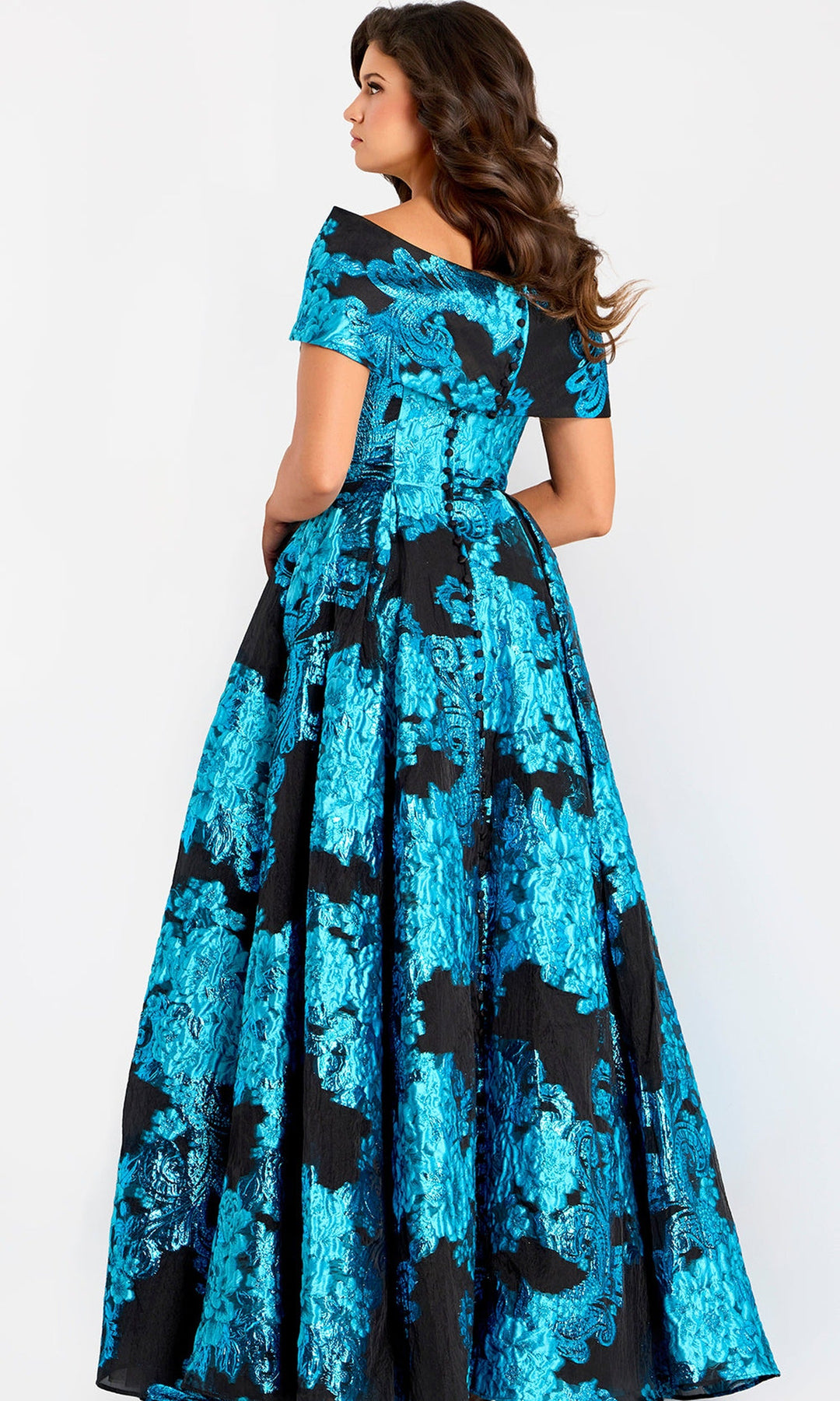 Jovani 47630 Metallic Jacquard Pleated A-Line Gown