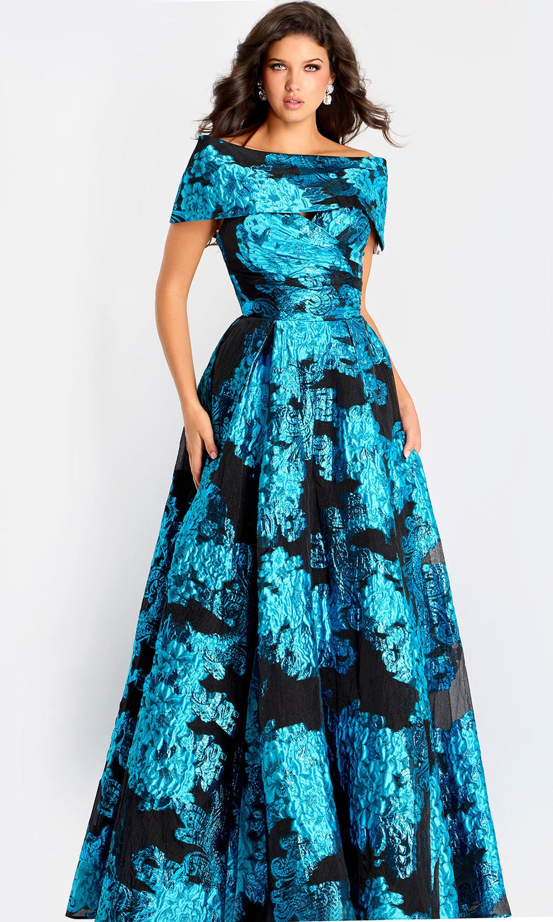 Jovani 47630 Metallic Jacquard Pleated A-Line Gown