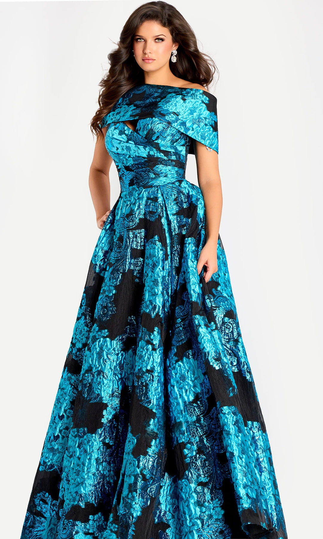 Jovani 47630 Metallic Jacquard Pleated A-Line Gown