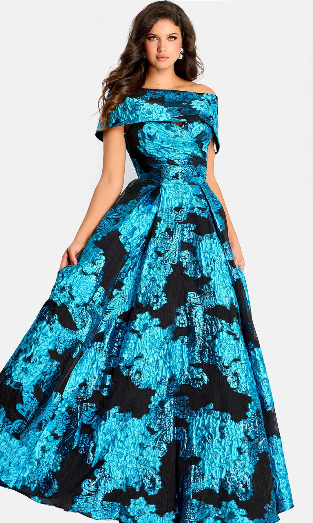 Jovani 47630 Metallic Jacquard Pleated A-Line Gown