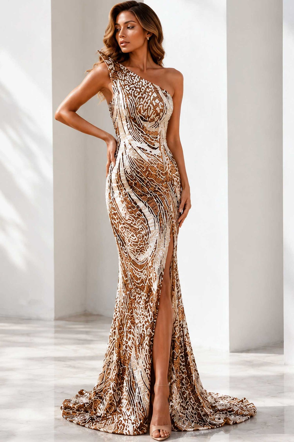 jovani 47647 - fitted sheath abstract sequin prom gown