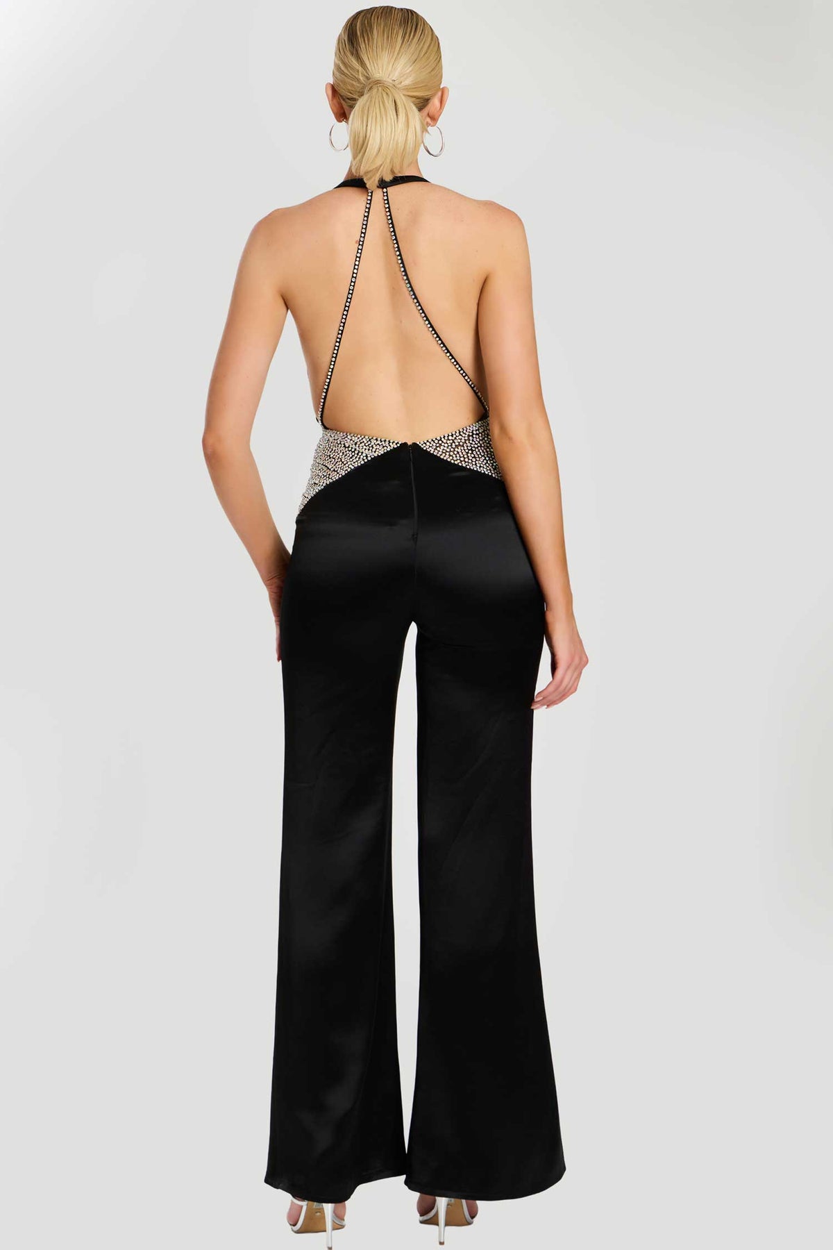 Jovani 47720 - Plunging Halter Jumpsuit with Crystal Detail