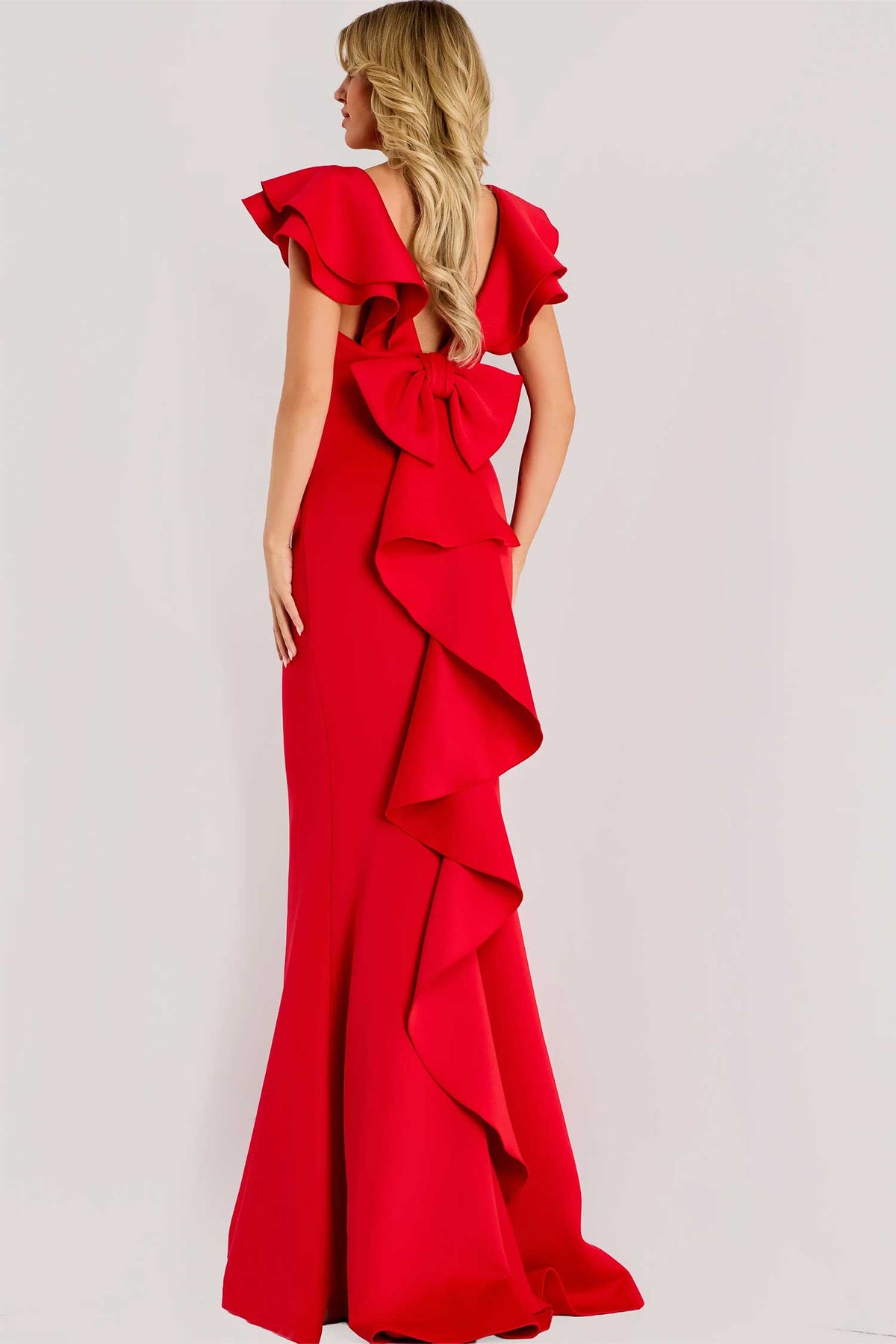 Jovani 47844 - Square Neck Crepe Gown with Back Ruffle